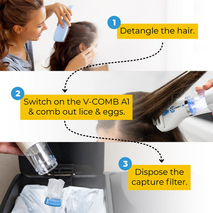 V-COMB A1 Rechargeable Chemical-Free Lice Removal Electric Comb | All Hair Types