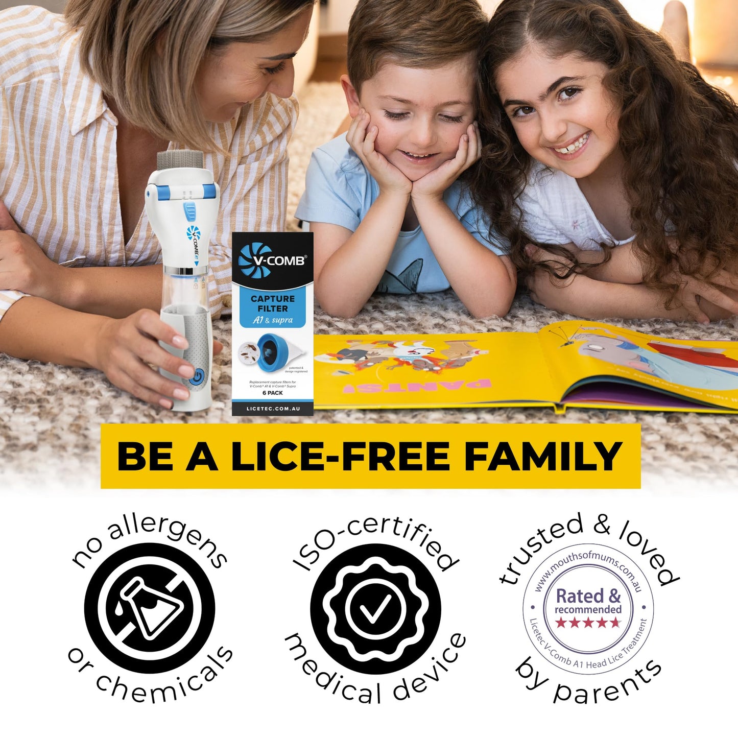 V-COMB A1 Rechargeable Lice Removal Electric Comb – Chemical-Free, Gentle, All Hair Types