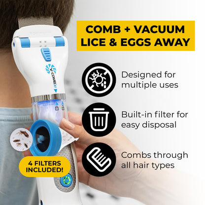 V-COMB A1 Rechargeable Chemical-Free Lice Removal Electric Comb | All Hair Types