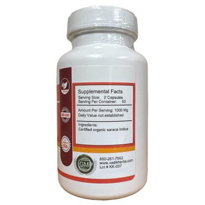 Vadik Herbs Ashoka Bark 1000 mg | Organic | 100 Vegicaps | Women's Wellness