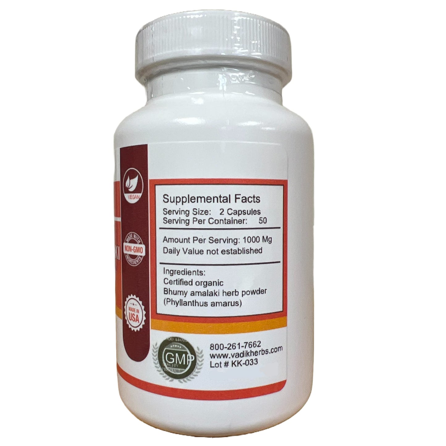 Vadik Herbs Certified Organic Bhumy Amalaki Powder (Phyllanthus amarus) – 100 Vegicaps