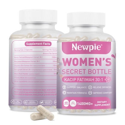 Vaginal Moisturizer Capsules – Kacip Fatimah 1000mg, Manjakni 200mg & Slippery Elm | Vegan, 60 Capsules
