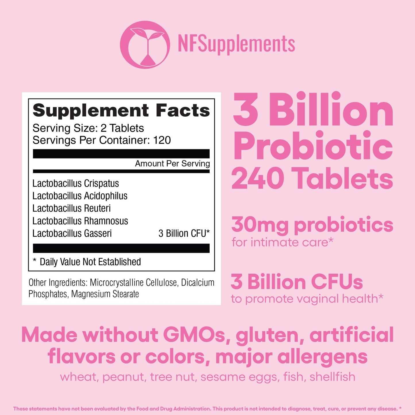 Natural Foundation Vaginal Probiotics – 240 Tablets, 3 Billion CFU | PH Balance & Intimate Flora
