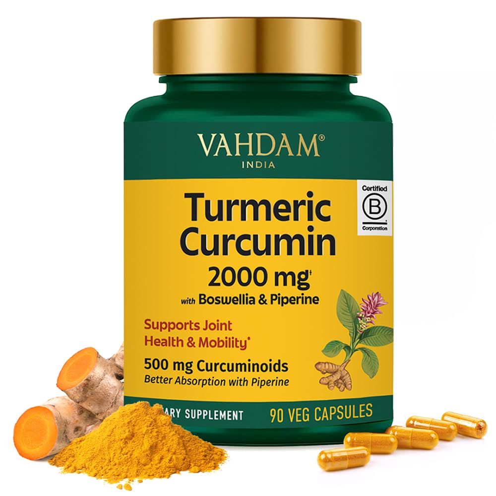 VAHDAM Turmeric Curcumin 2000mg with Boswellia and Piperine – 90 Capsules