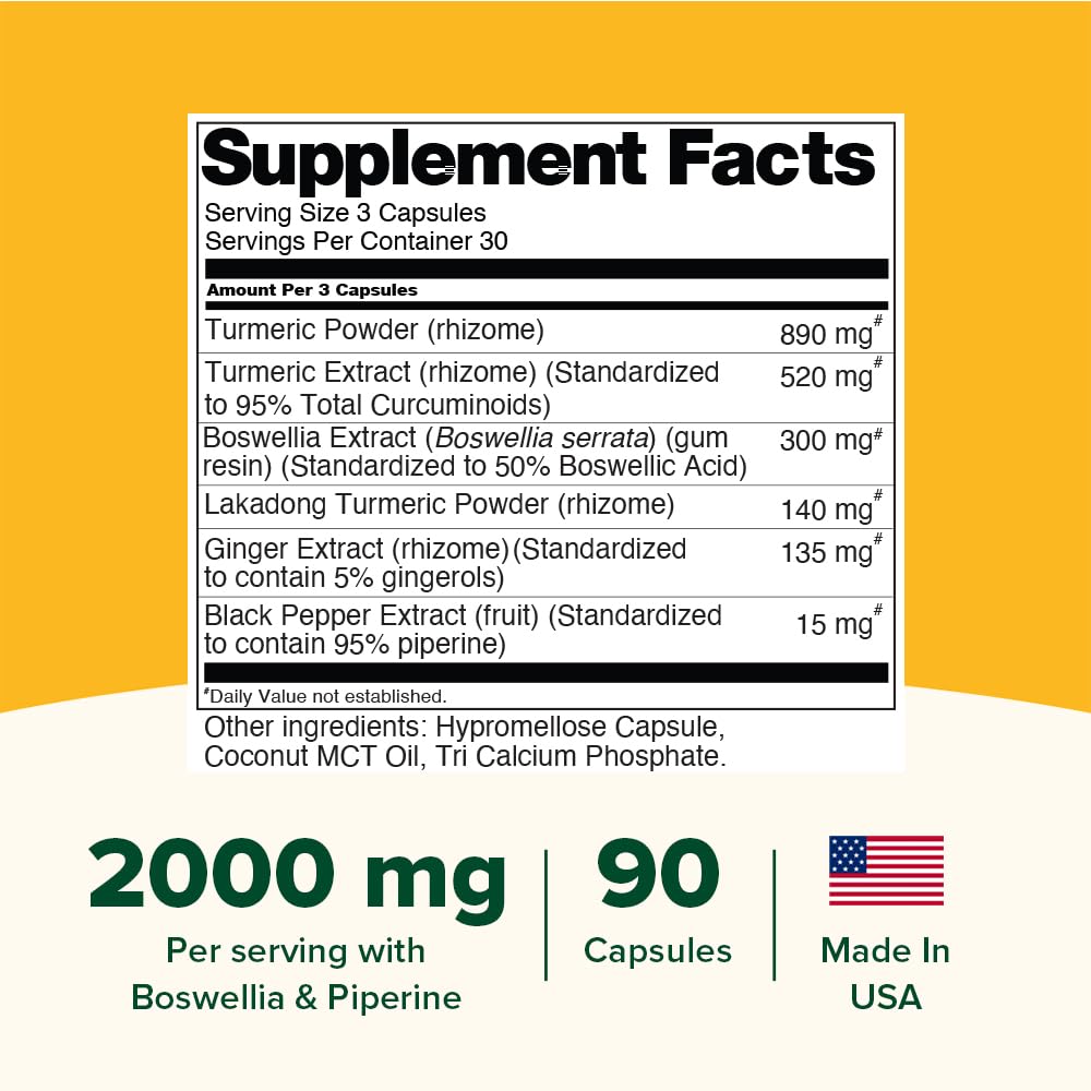 VAHDAM Turmeric Curcumin 2000mg with Boswellia and Piperine – 90 Capsules