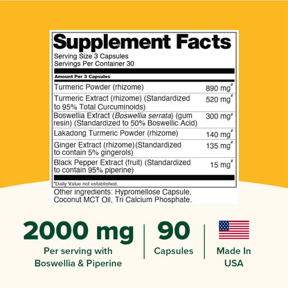 VAHDAM Turmeric Curcumin 2000mg with Boswellia and Piperine – 90 Capsules
