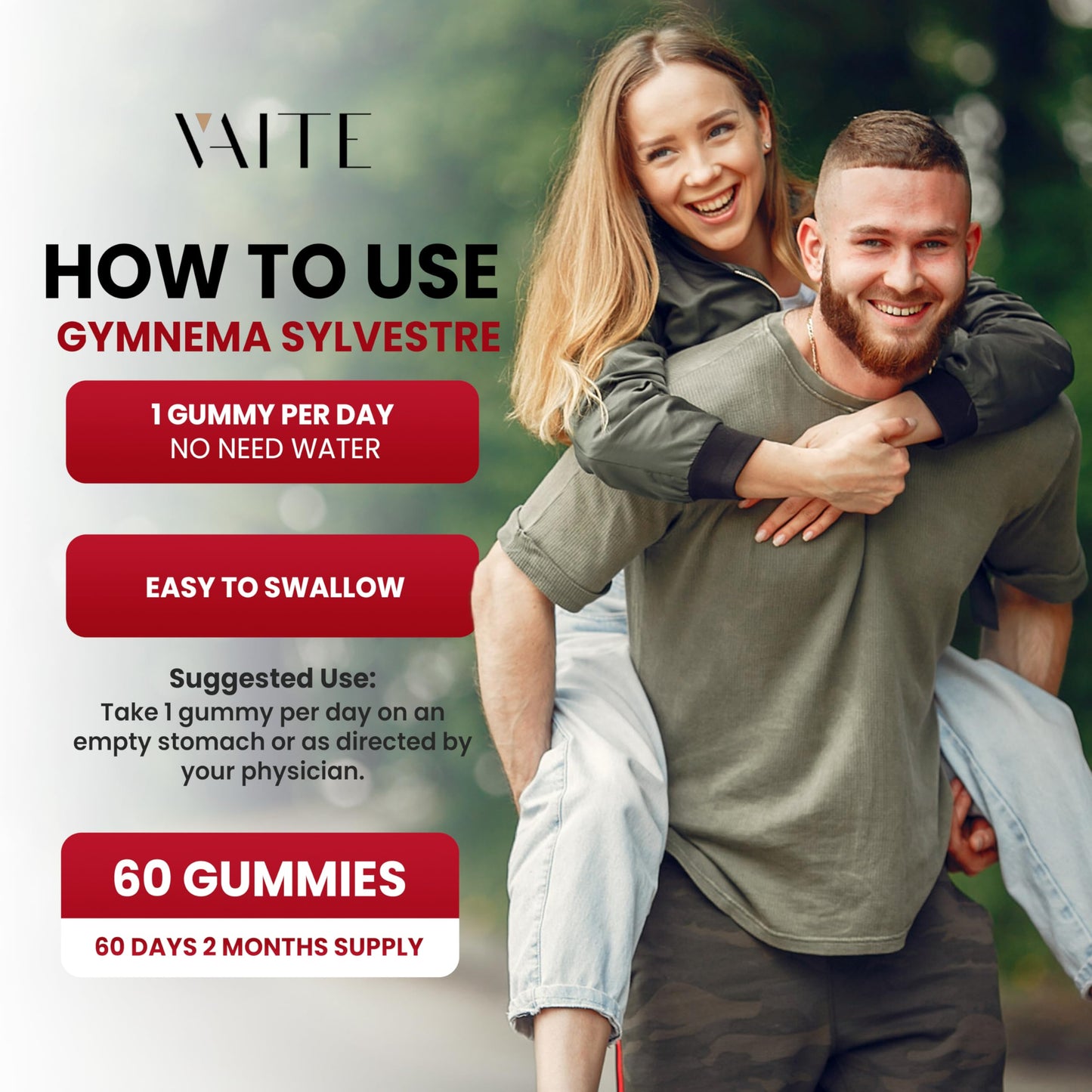VAITE Gymnema Sylvestre Gummies 600mg – 60 Chews, Non-GMO, Gluten-Free