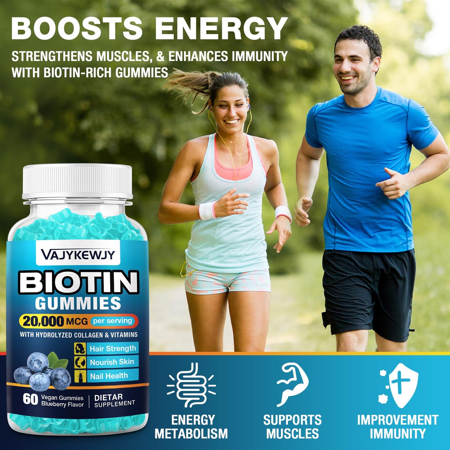VAJYKEWJY 2 Pack Vegan Biotin Gummies – 20,000 mcg per Serving, Hair Skin Nails | 120 Gummies