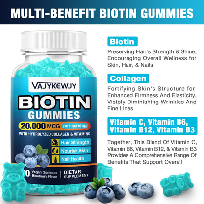 VAJYKEWJY 2 Pack Vegan Biotin Gummies – 20,000 mcg per Serving, Hair Skin Nails | 120 Gummies