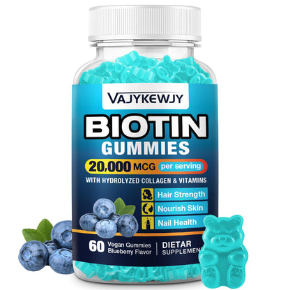 VAJYKEWJY Vegan Biotin Gummies – 20,000 mcg per Serving | Hair, Skin & Nails