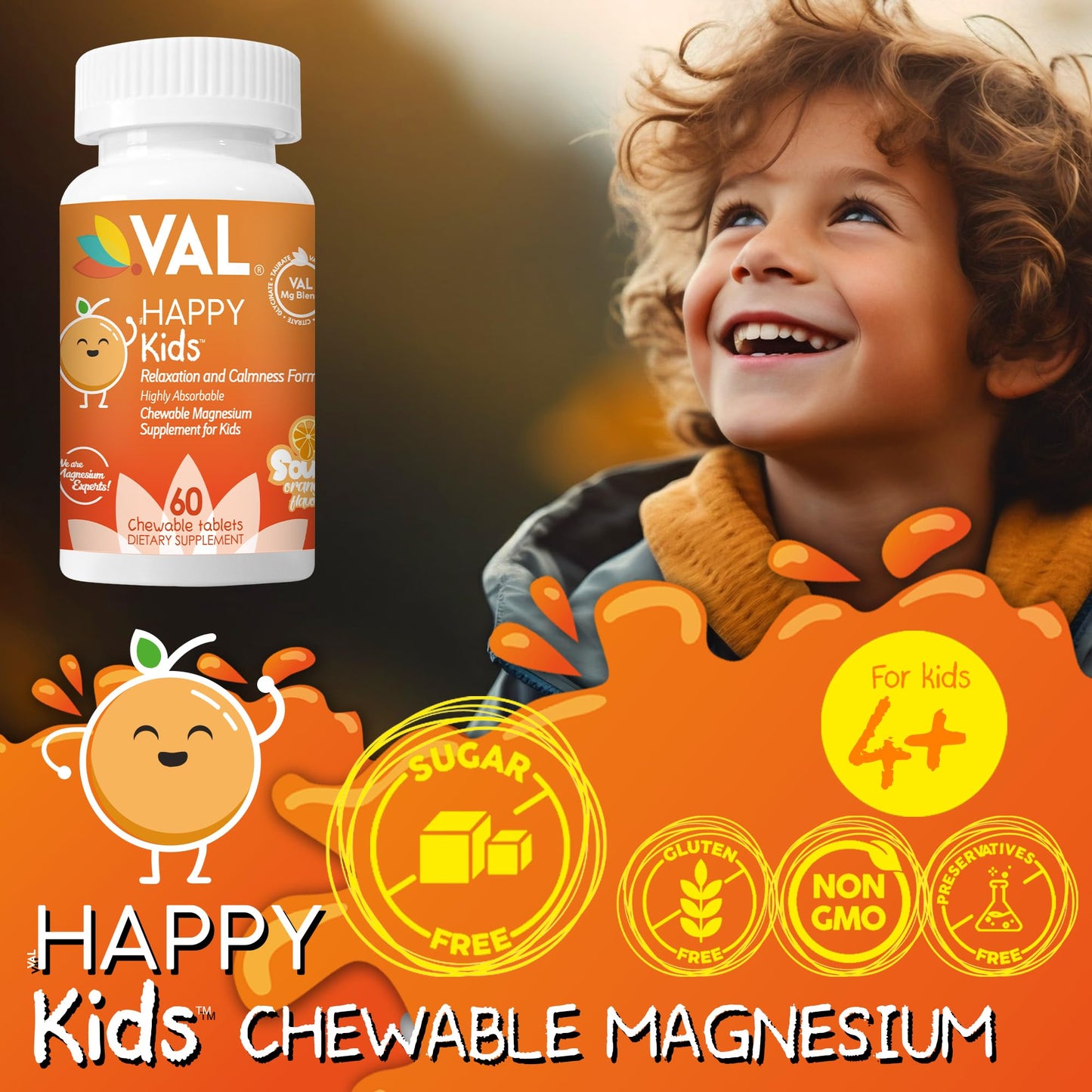 VAL Kids Magnesium | Calm & Focus Formula – 100mg Mg, Sugar-Free