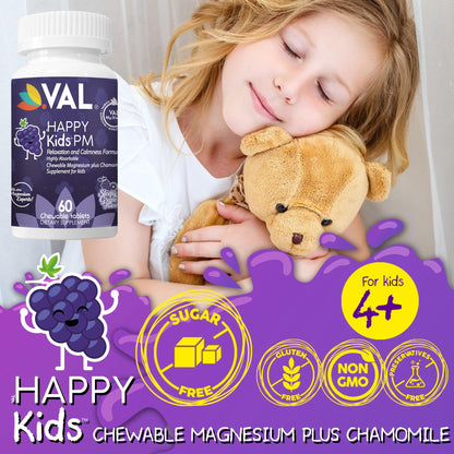 VAL Kids PM Magnesium Gummies | Sugar-Free Sleep & Calm for Kids 4+ | Grape Flavor | Magnesium Glycinate, Citrate & Taurate + Chamomile | 60 Count