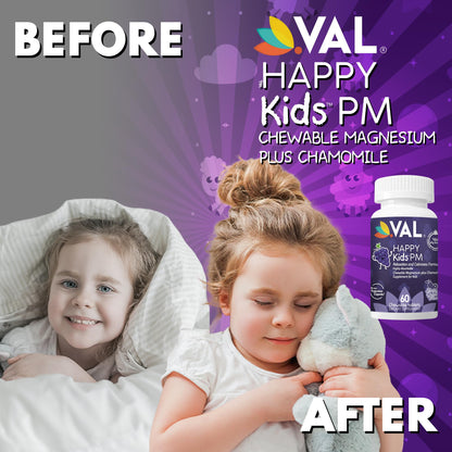 VAL Kids PM Magnesium Gummies | Sugar-Free Sleep & Calm for Kids 4+ | Grape Flavor | Magnesium Glycinate, Citrate & Taurate + Chamomile | 60 Count