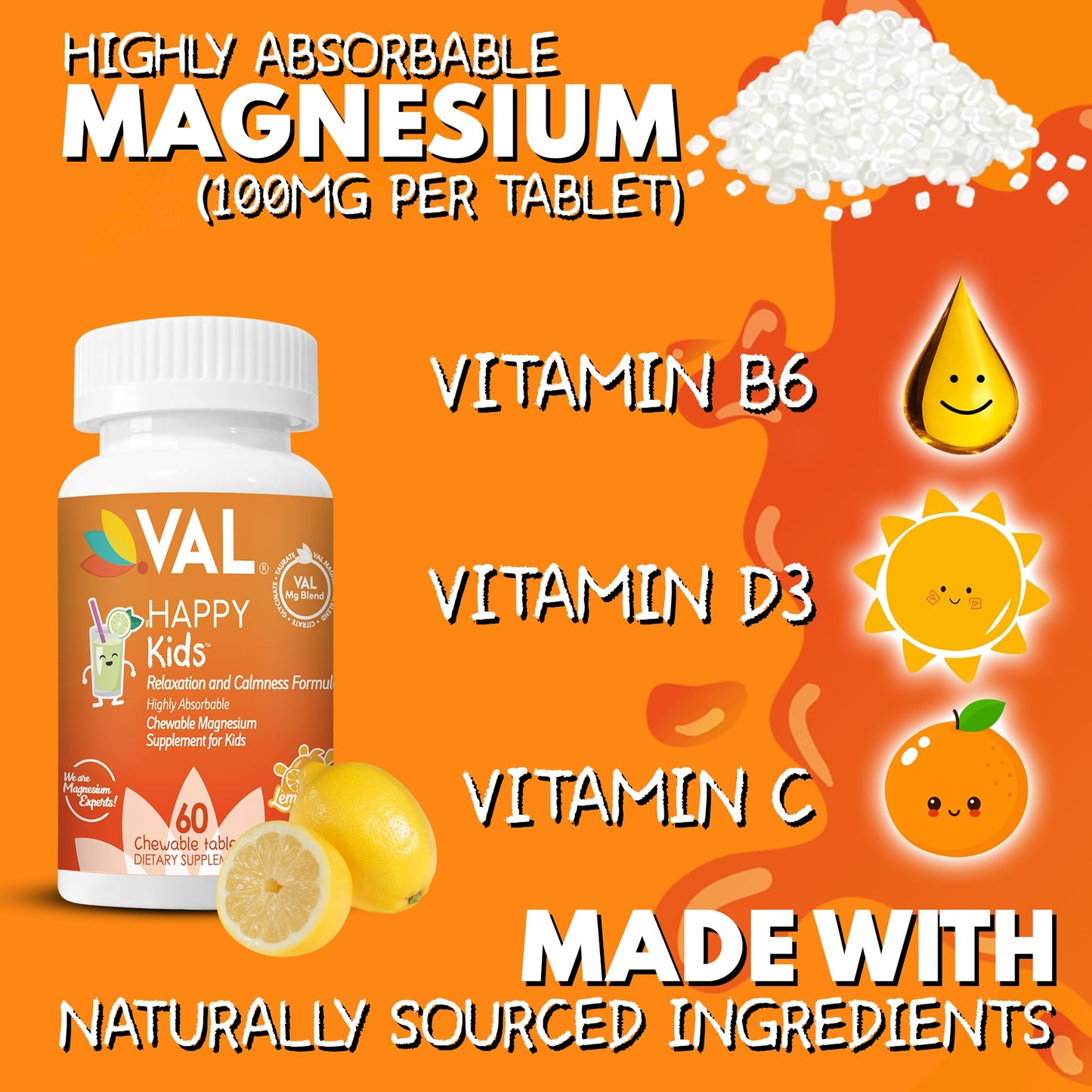 VAL Magnesium for Kids – High-Absorption Mg Glycinate, Citrate & Taurate