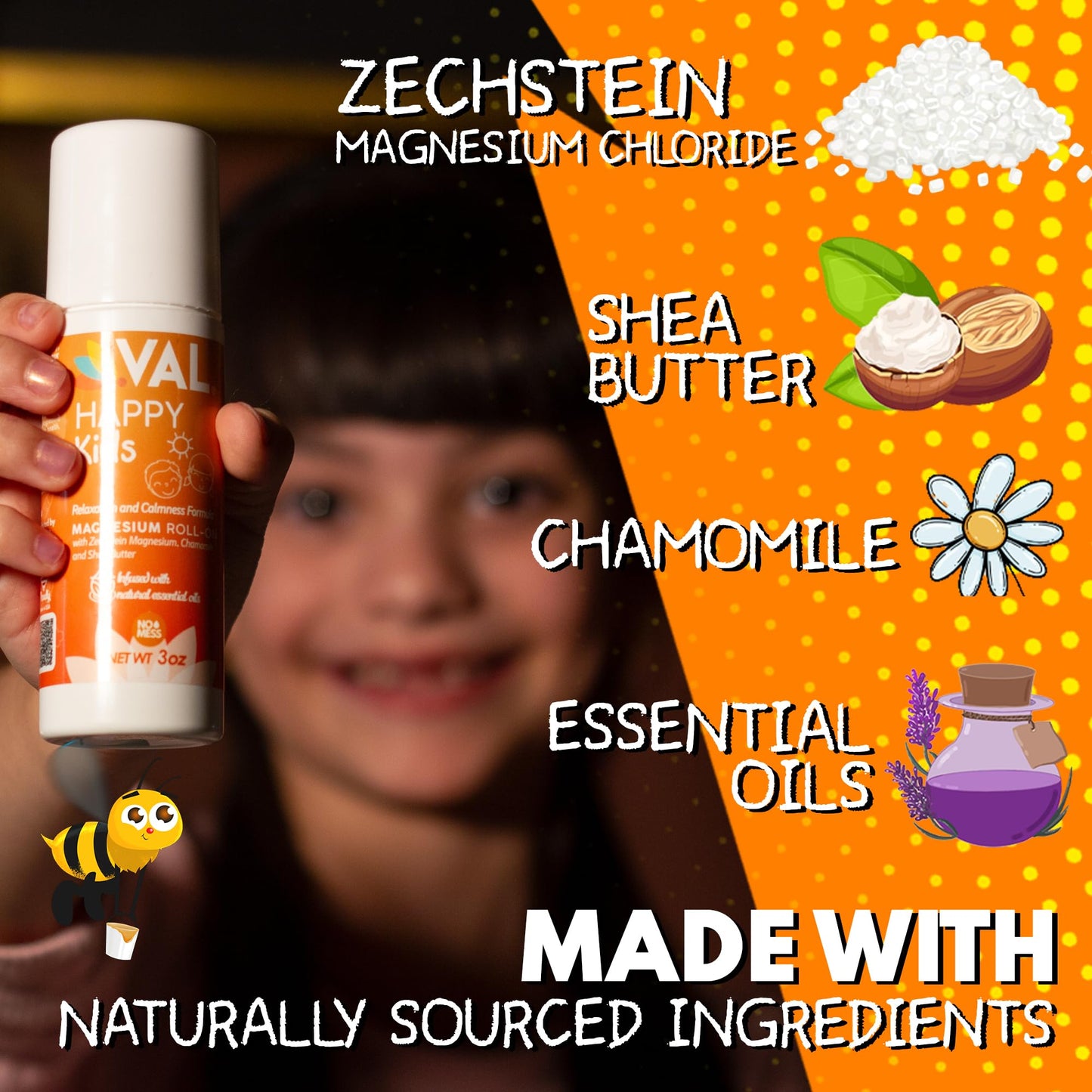 VAL Magnesium Roll-On for Kids – Zechstein Magnesium Chloride, Calm & Relaxation | USA Made | 3oz