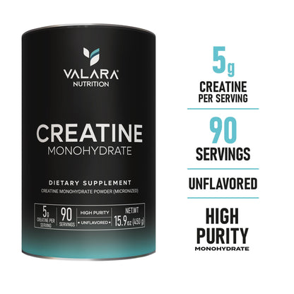 Valara Creatine Monohydrate Micronized Powder 450g | 90 Servings | 5000 mg per Serving (5 g) Unflavored, Vegan & Keto Friendly