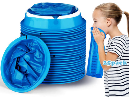 Valchoose 25 Pack Kids Throw Up Bags 800ml - No-Leak, Hospital-Grade (Blue)