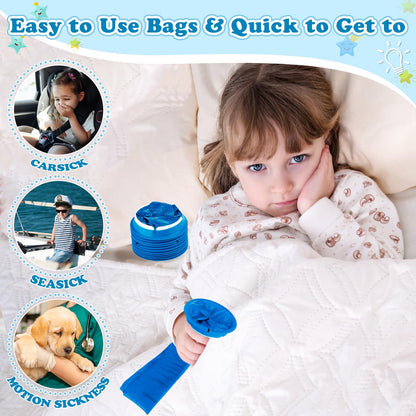 Valchoose 25 Pack Kids Throw Up Bags 800ml - No-Leak, Hospital-Grade (Blue)
