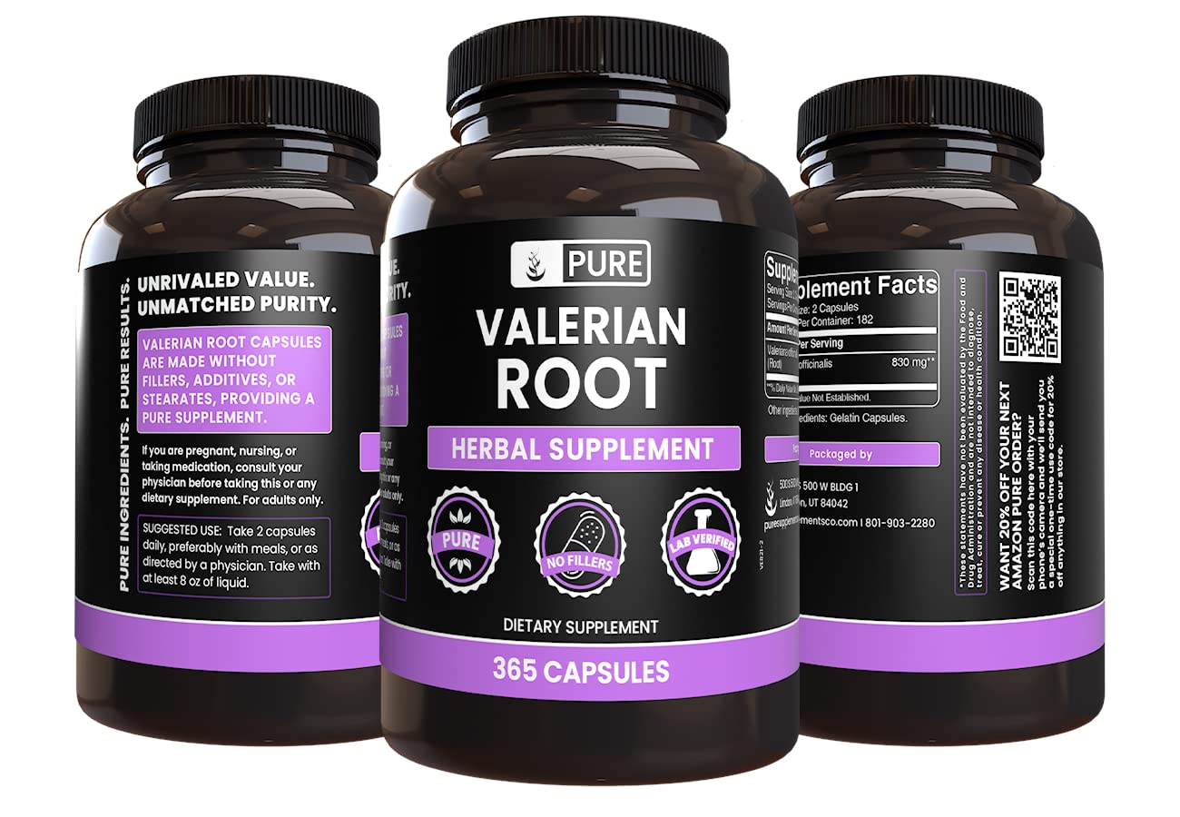 PURE ORIGINAL INGREDIENTS Valerian Root (365 Capsules) No Magnesium Or Rice Fillers, Always Pure, Lab Verified