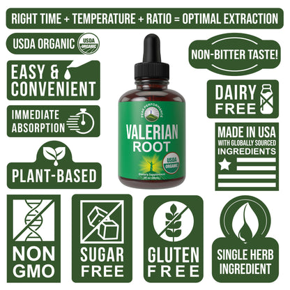 USDA Organic Valerian Root Drops – Vegan Sleep Tincture, Gluten Free, Zero Sugar