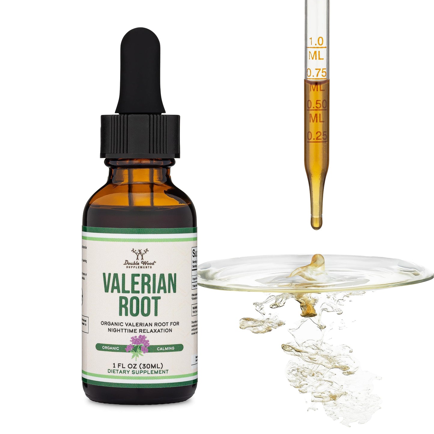 Valerian Root Drops for Sleep - Organic Valerian Root Tincture 168mg | 1 FL OZ, 30 Servings by Double Wood