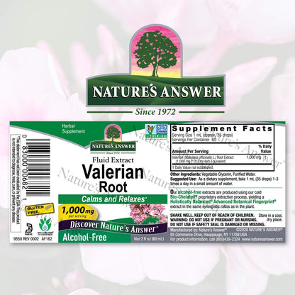 Nature's Answer Valerian Root Extract 2 oz – Alcohol-Free, Gluten Free, Made in USA