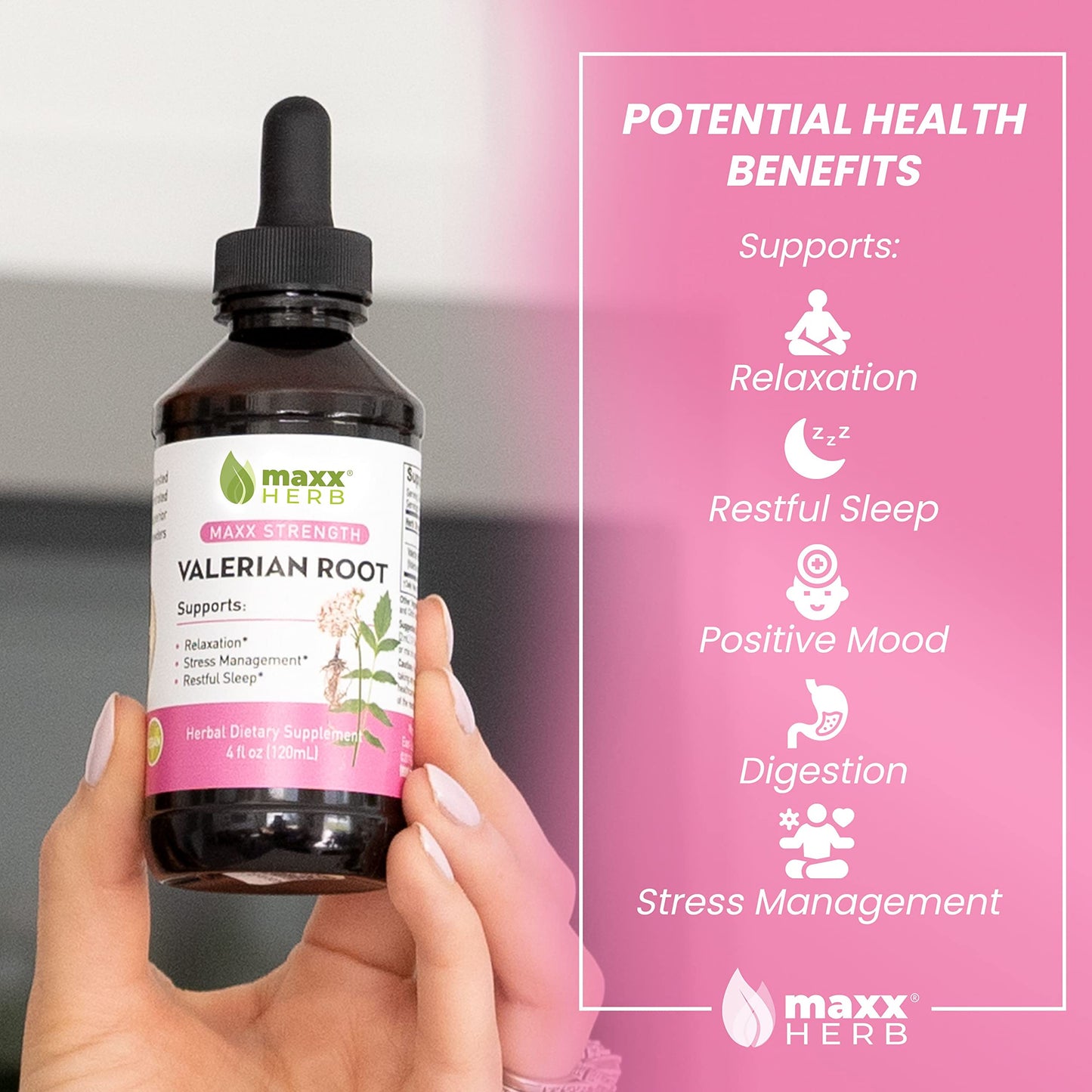 Maxx Herb Valerian Root Extract – Max Strength Liquid for Relaxation & Restful Sleep | Alcohol-Free 4 Oz
