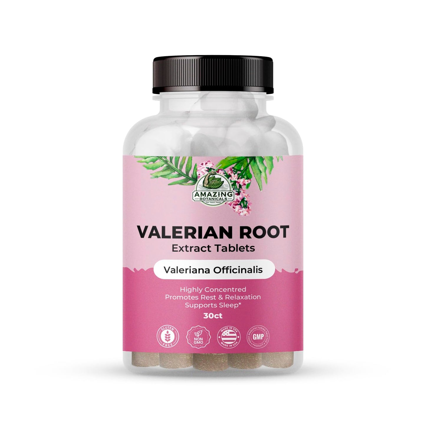 Amazing Botanicals Valerian Root Tablets - Organic 200mg | 30 Count