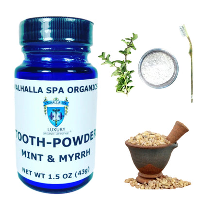 Tooth Powder with Mint & Myrrh Gum – Natural Fluoride-Free Whitening 1.5 oz (2 Pack) | Valhalla Spa Organics