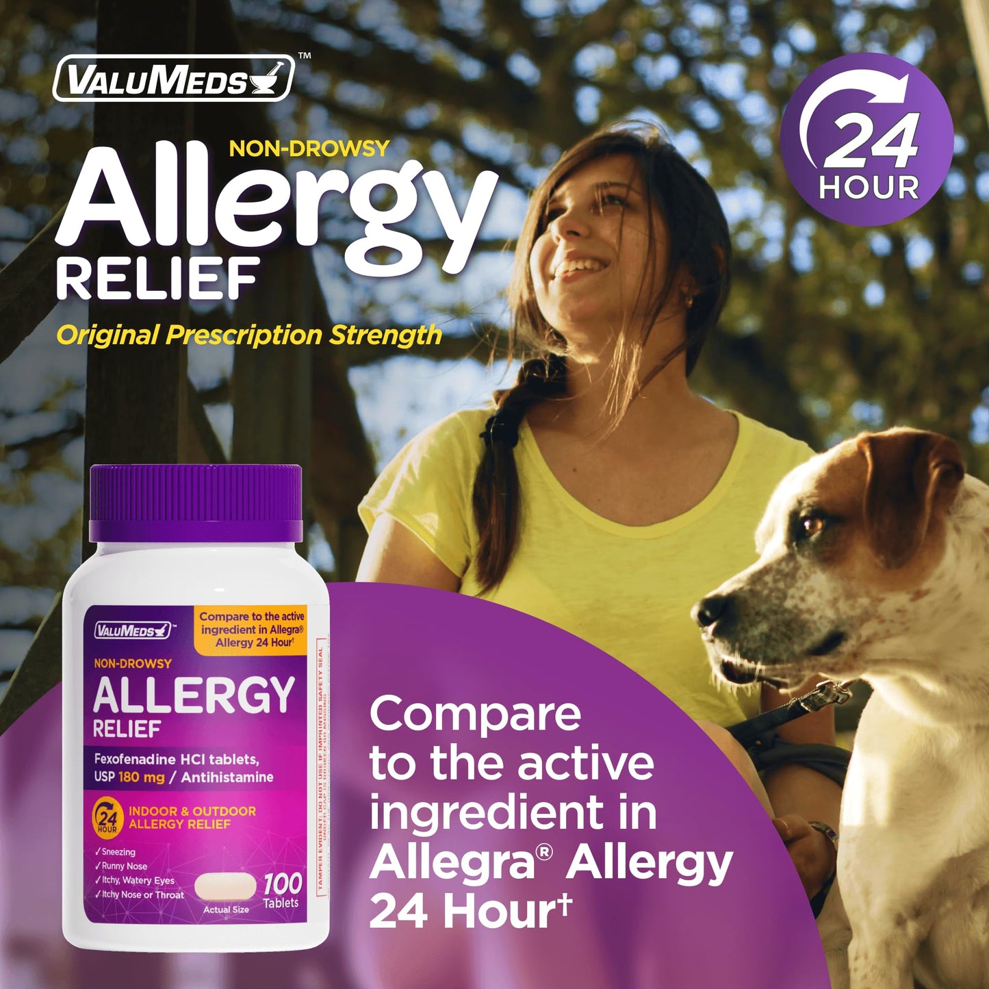 ValuMeds Compare to Allegra | Fexofenadine HCl 180mg | 24-Hour Non-Drowsy Allergy Relief (100 Count)