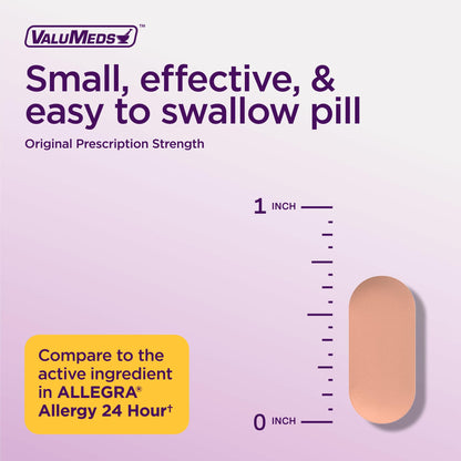 ValuMeds Compare to Allegra | Fexofenadine HCl 180mg | 24-Hour Non-Drowsy Allergy Relief (100 Count)