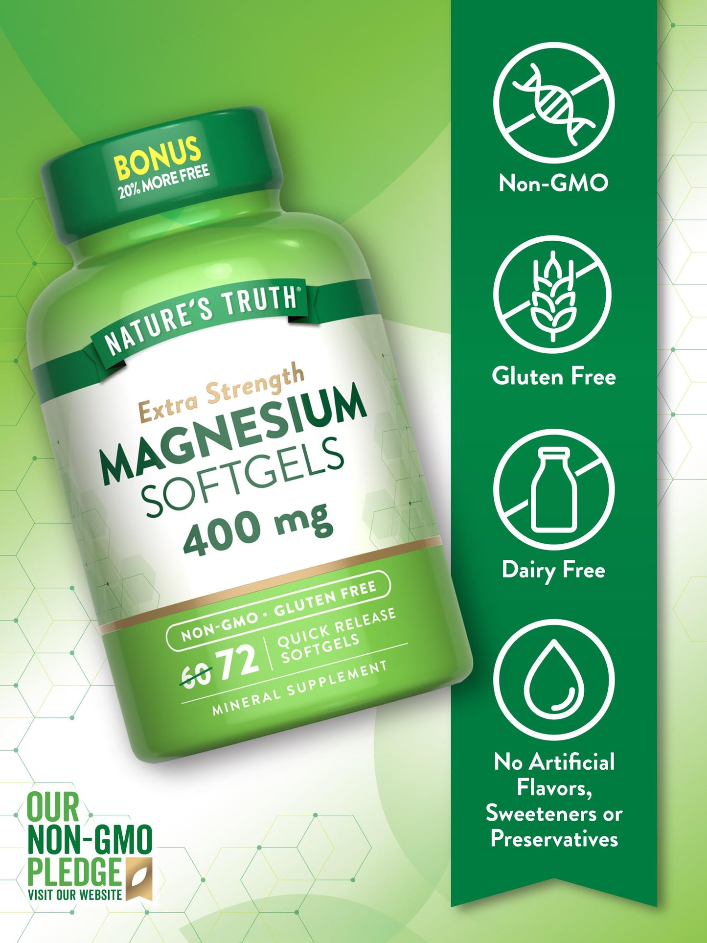 Nature's Truth Magnesium 400mg – 72 Softgels | Extra Strength, Non-GMO, Gluten Free