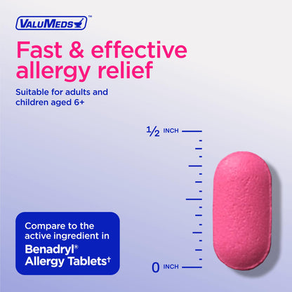 ValuMeds Allergy Medicine Diphenhydramine HCl 25 mg | Children & Adults | Relieve Itchy Eyes, Runny Nose, Sneezing (25 mg, 1200)
