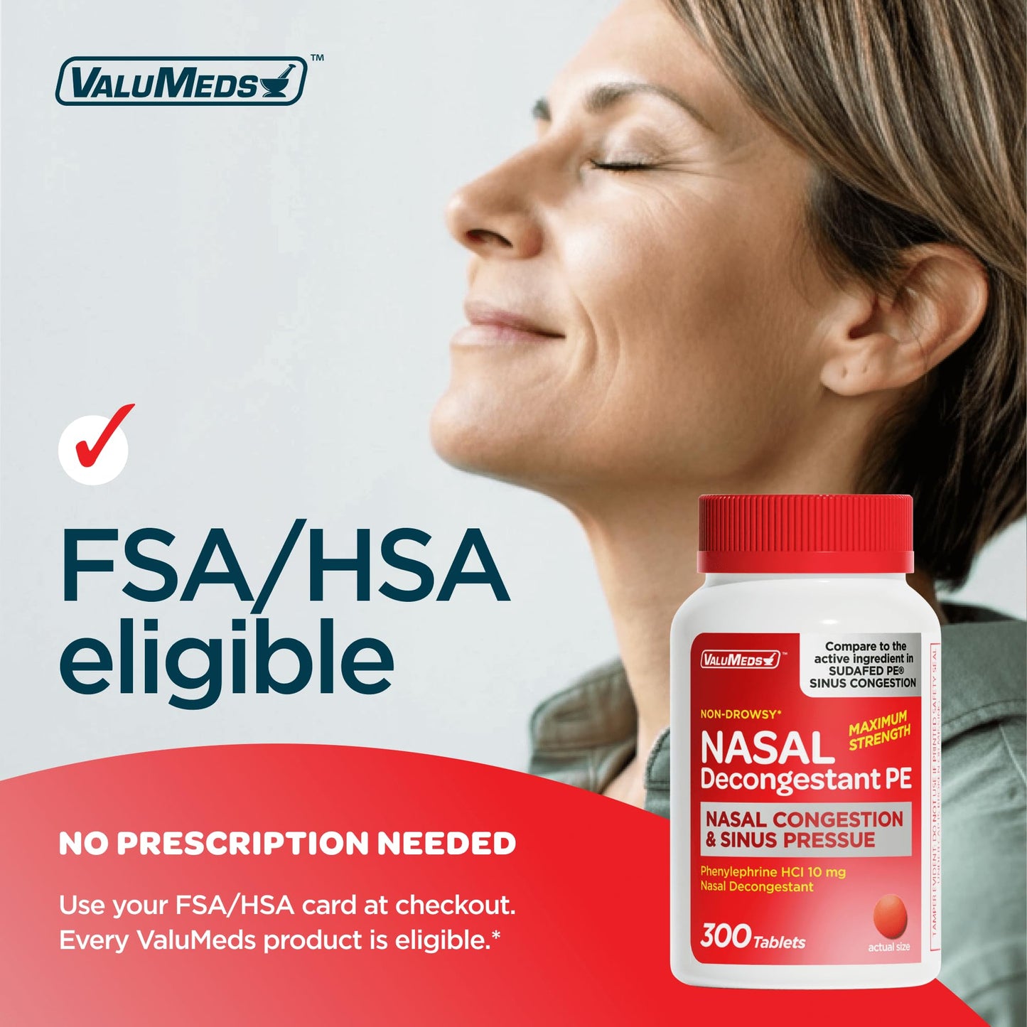 ValuMeds Compare to Sudafed PE | Non-Drowsy Nasal Decongestant 10 mg, 300 Tablets