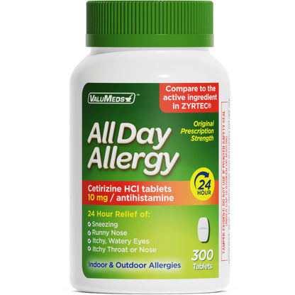 ValuMeds 24-Hour Allergy Medicine Cetirizine HCl 10mg Caplets | Non-Drowsy, 300 Count