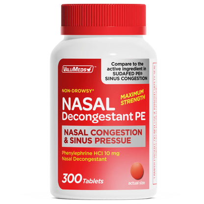 ValuMeds Compare to Sudafed PE | Non-Drowsy Nasal Decongestant 10 mg, 300 Tablets