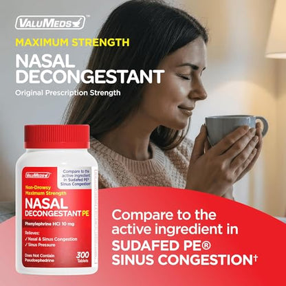 ValuMeds Compare to Sudafed PE | Non-Drowsy Nasal Decongestant 10 mg, 300 Tablets