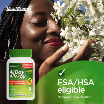 ValuMeds 24-Hour Allergy Medicine Cetirizine HCl 10mg Caplets | Non-Drowsy, 300 Count