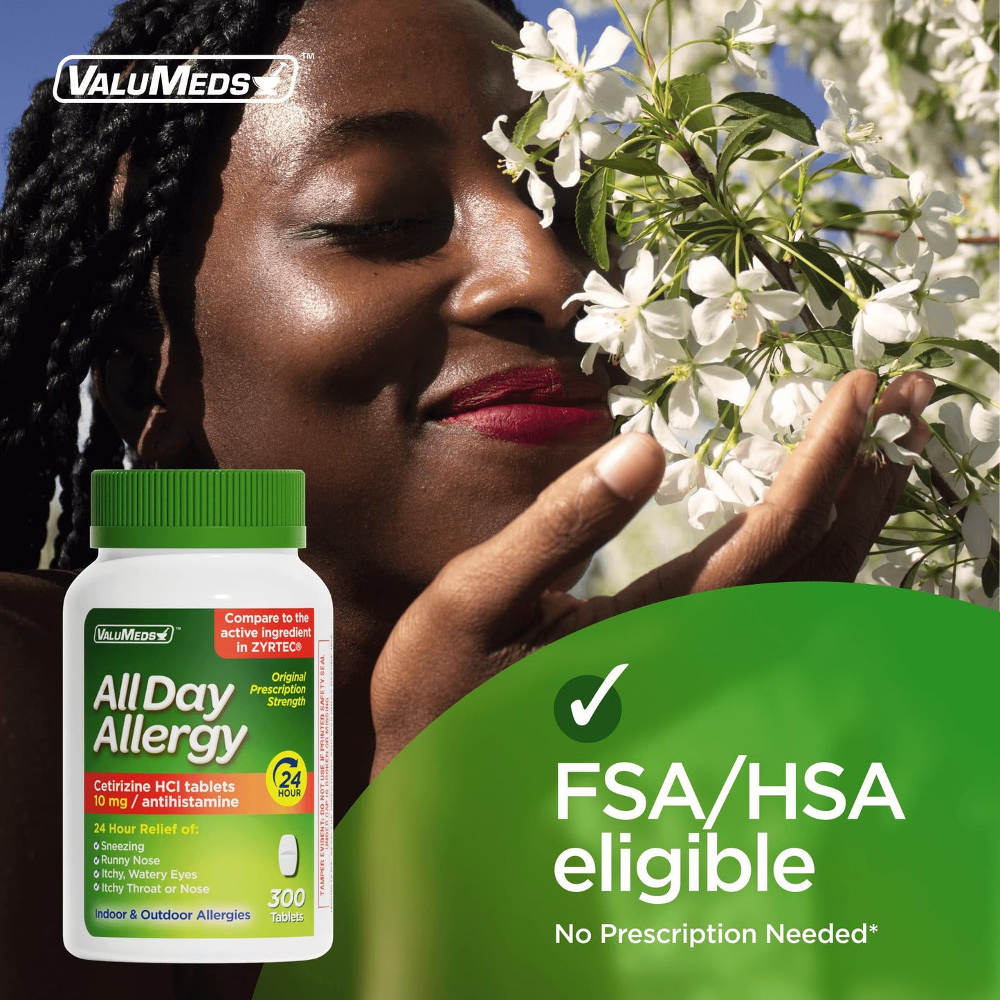 ValuMeds 24-Hour Allergy Medicine Cetirizine HCl 10mg Caplets | Non-Drowsy, 300 Count