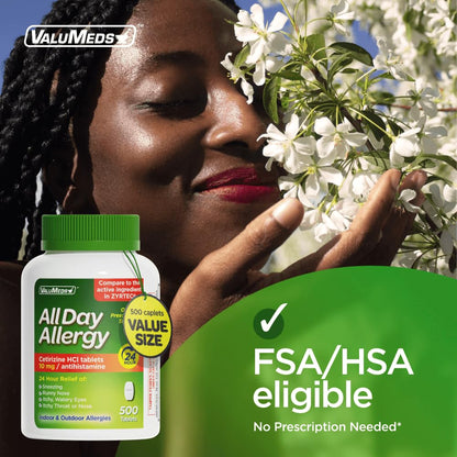 ValuMeds 24-Hour Allergy Medicine Cetirizine HCl 10 mg – 500 Count, Non-Drowsy Pollen Relief