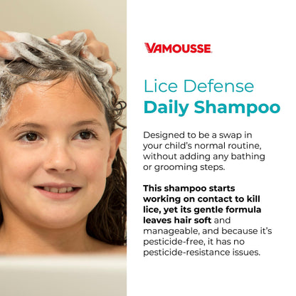 Vamousse Head Lice Defense Daily Shampoo – After Exposure or Treatment, Paraben/Sulfate/Dye Free, Family Size 13.5 oz