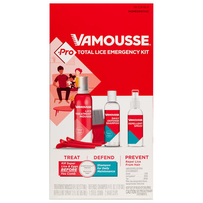 Vamousse PRO Lice Emergency Kit – Fast-Acting Mousse, Daily Shampoo, Repellent & Comb for All Ages