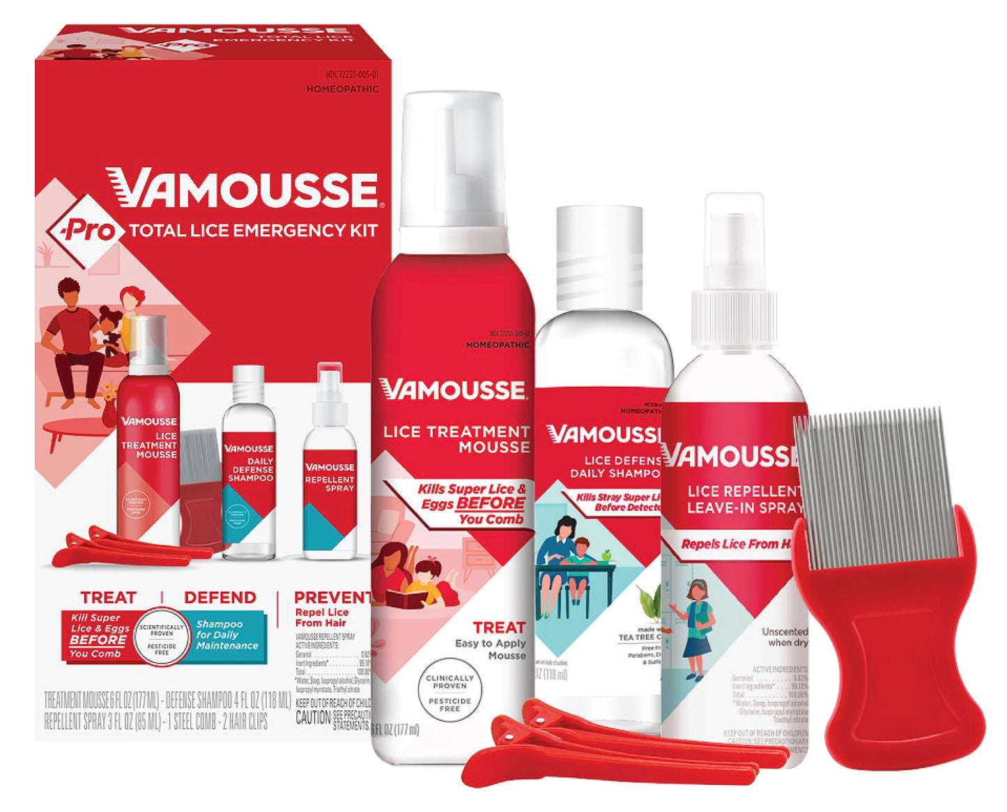 Vamousse PRO Lice Emergency Kit – Fast-Acting Mousse, Daily Shampoo, Repellent & Comb for All Ages