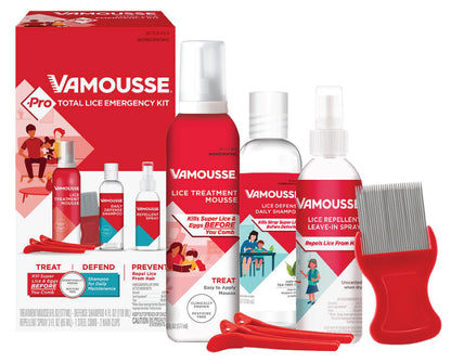 Vamousse PRO Lice Emergency Kit – Fast-Acting Mousse, Daily Shampoo, Repellent & Comb for All Ages