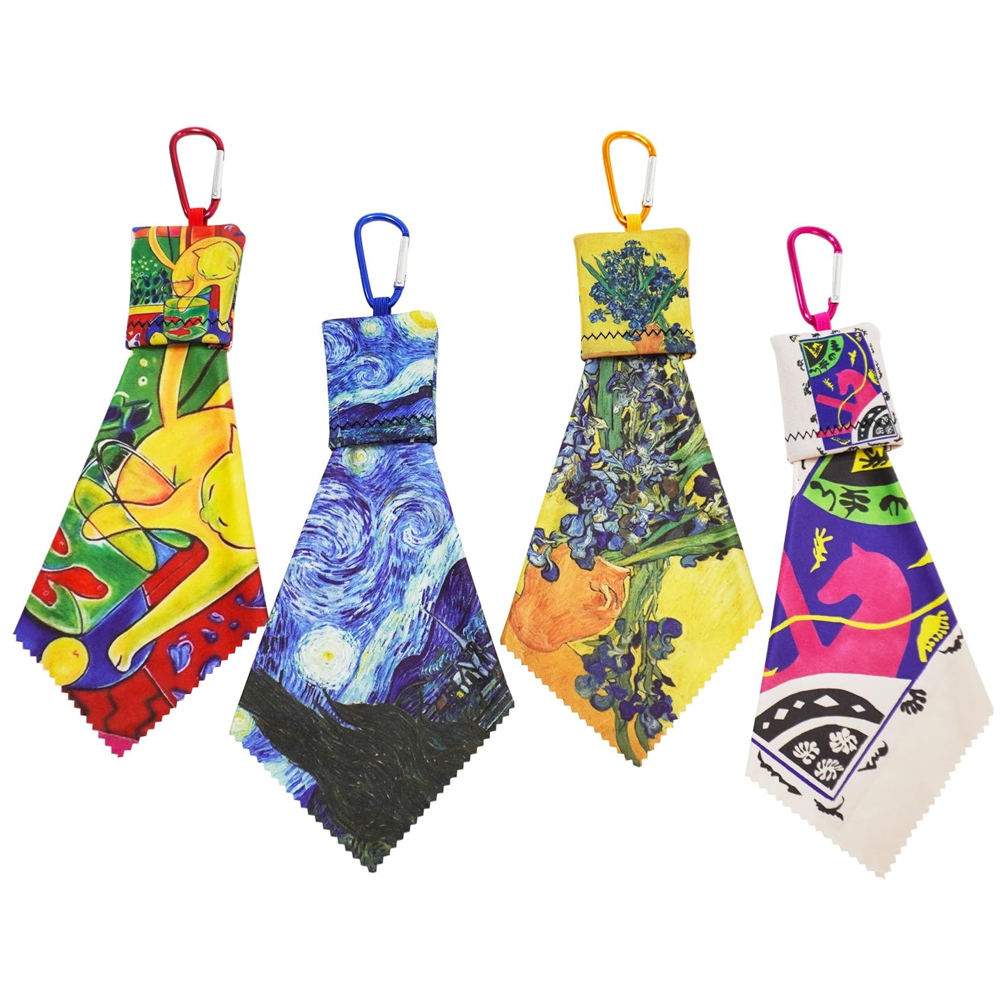 4Pcs Glasses Cleaning Cloth – Art Print Microfiber, Pouch & Clip-On