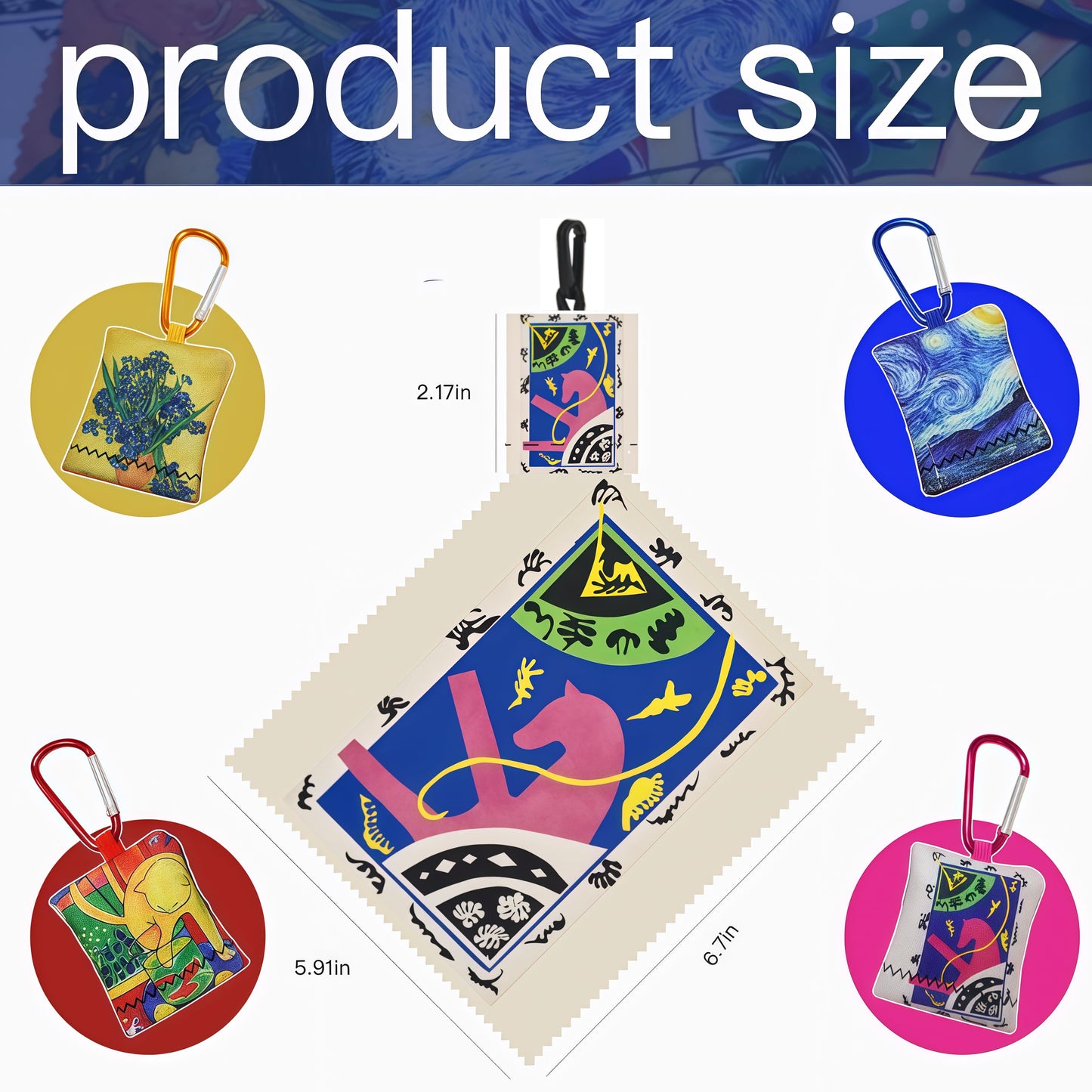 4Pcs Glasses Cleaning Cloth – Art Print Microfiber, Pouch & Clip-On