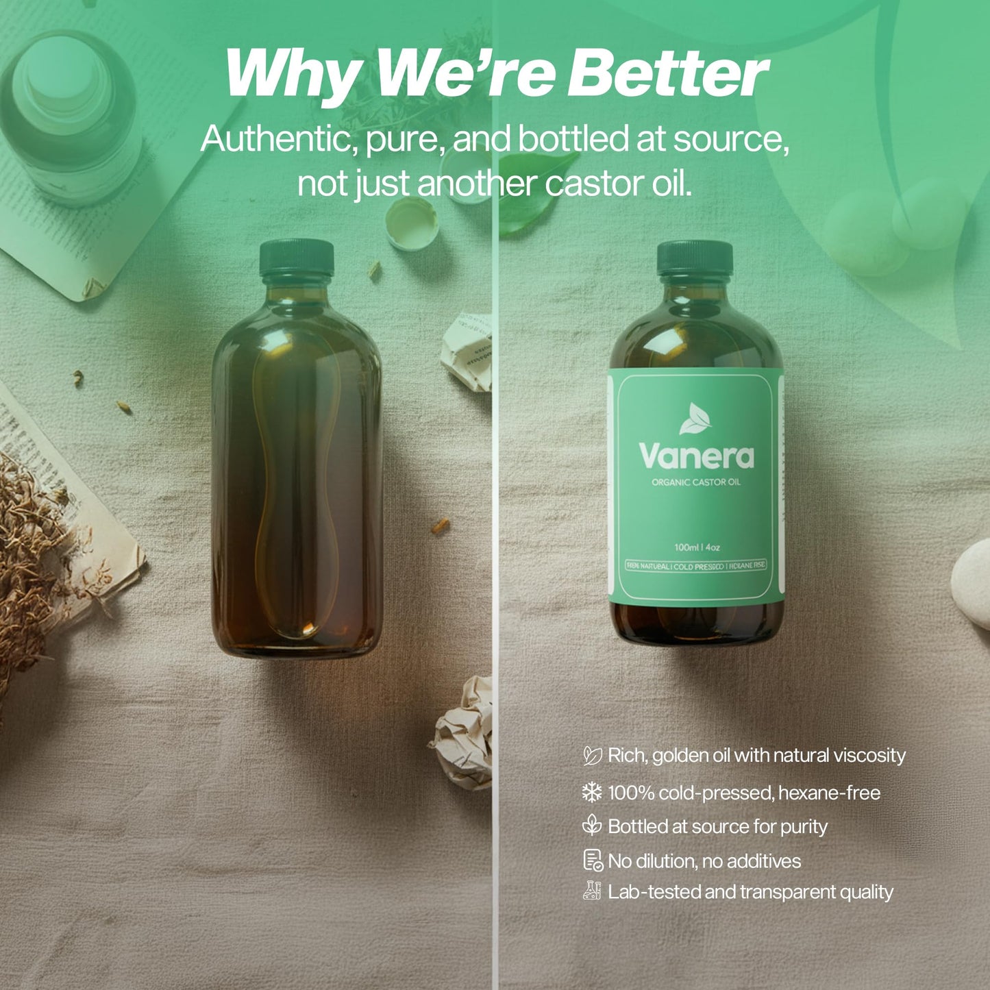 Vanera Castor Oil – 100% Organic, Cold-Pressed, Hexane-Free (4 oz) 2 Pack
