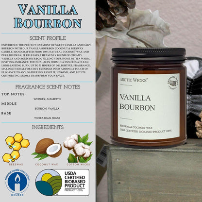 Vanilla Bourbon Candle | 9oz Coconut & Beeswax | Non-Toxic & USDA Biobased