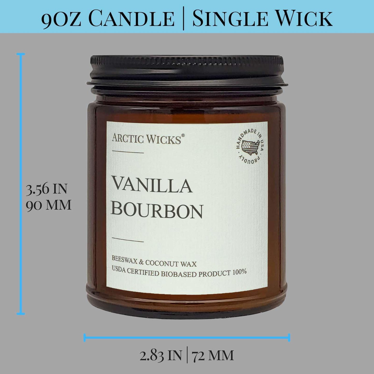 Vanilla Bourbon Candle | 9oz Coconut & Beeswax | Non-Toxic & USDA Biobased