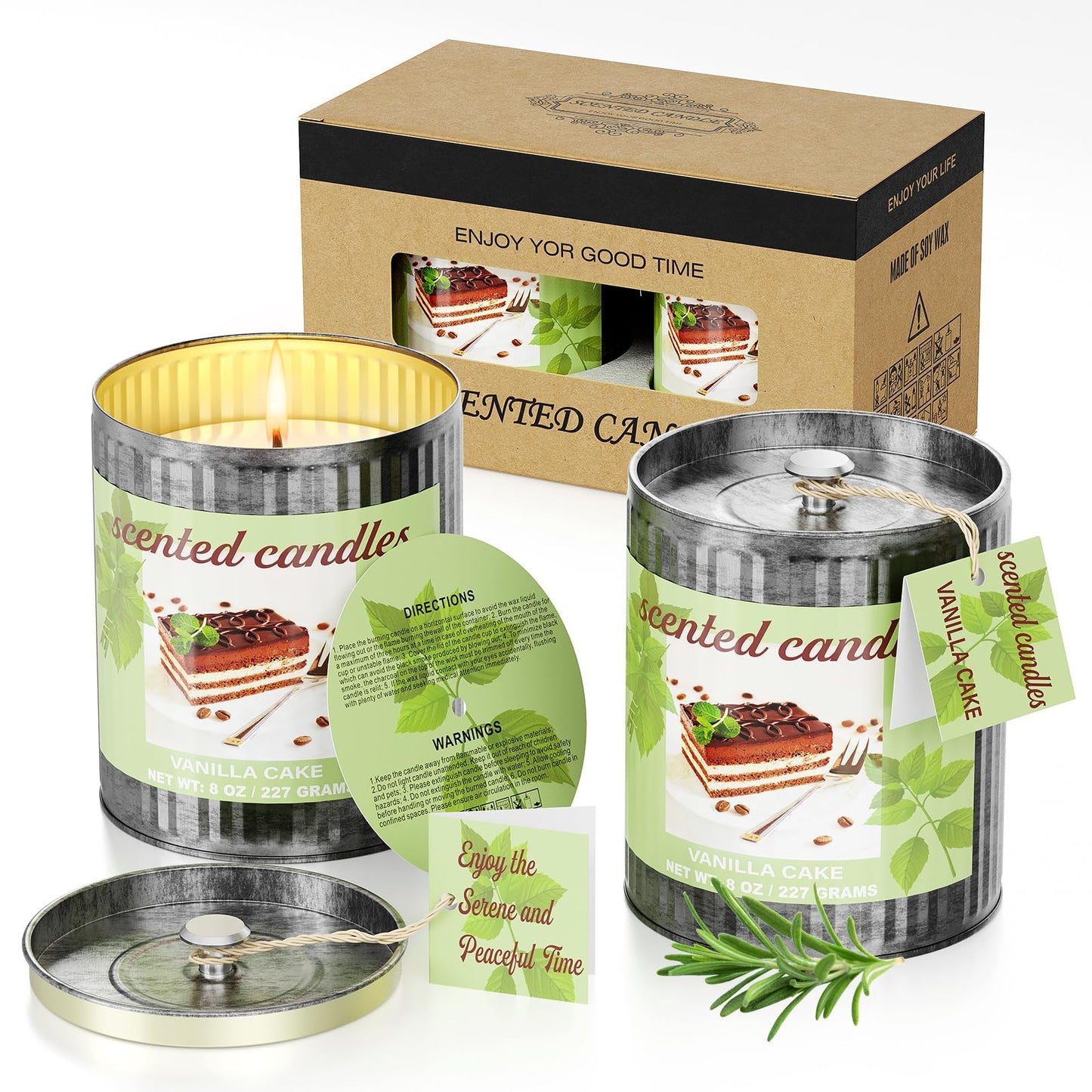 Scented Candles for Home - 2 Pack 8oz Vanilla Cake Soy Wax Gift Set